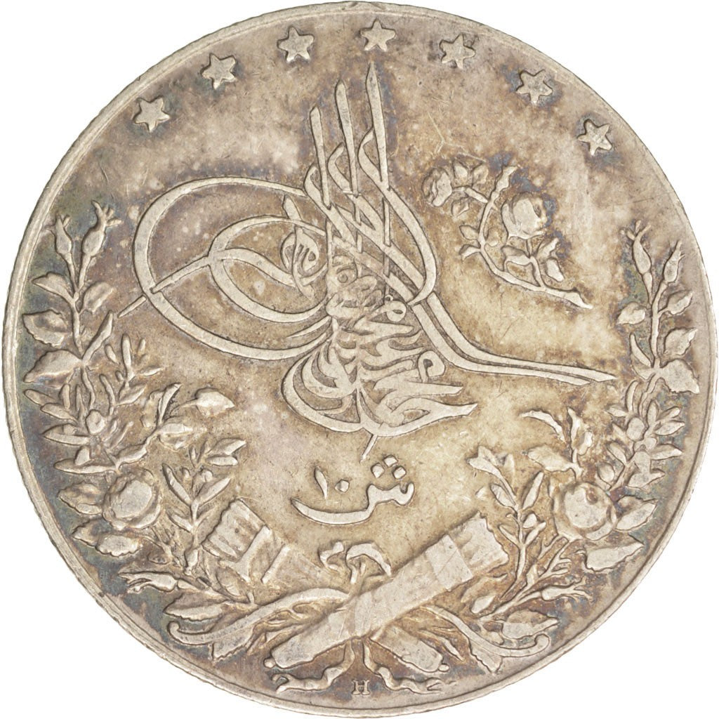 Egypt, Muhammad V, 10 Qirsh, 1913, Silver, KM:309