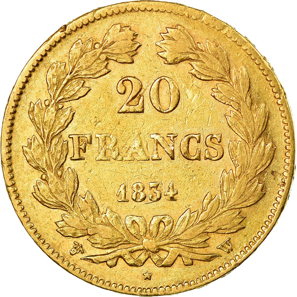 Moneda, Francia, Louis-Philippe, 20 Francs, 1834, Lille, MBC, Oro, KM:750.5