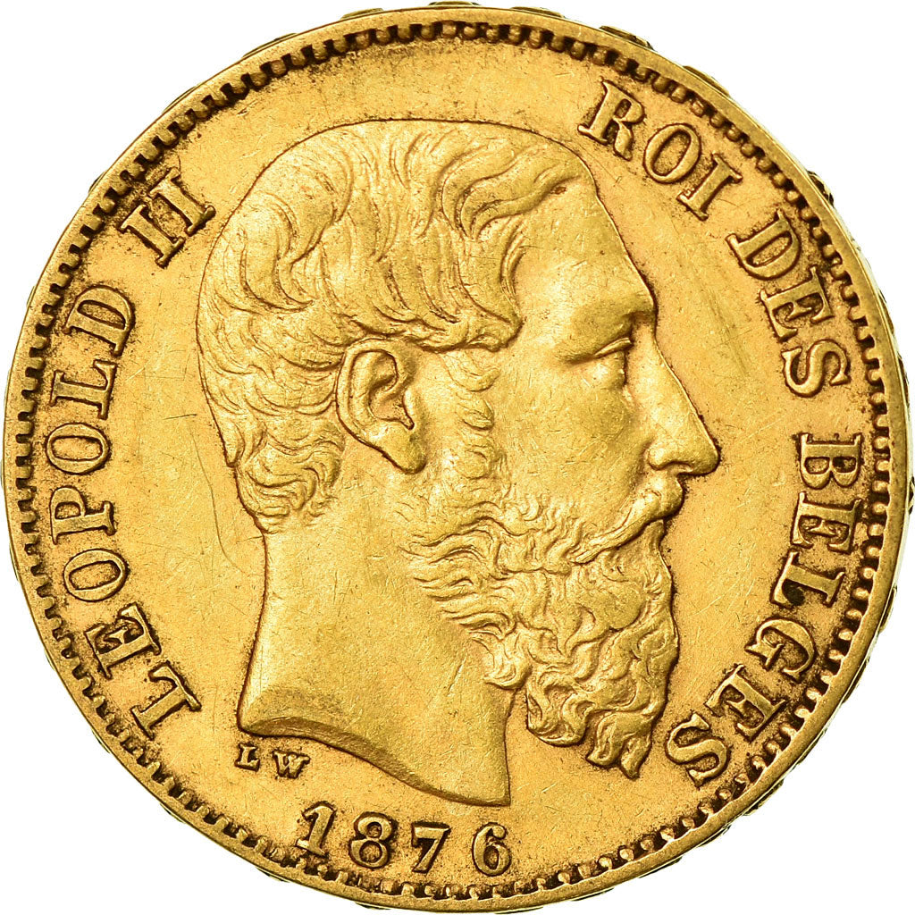 Coin, Belgium, Leopold II, 20 Francs, 20 Frank, 1876, AU(50-53), Gold, KM:37
