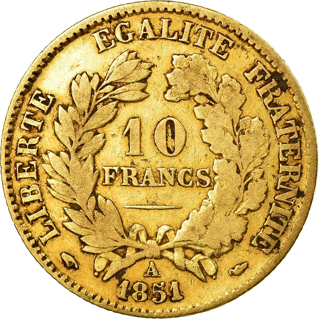 Moeda, França, Cérès, 10 Francs, 1851, Paris, VF(30-35), Dourado, KM:770