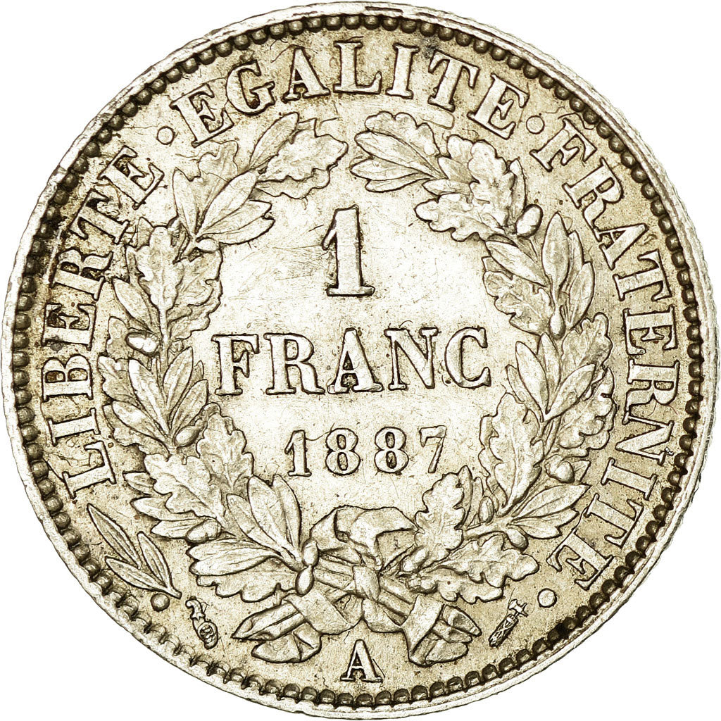 Coin, France, Cérès, Franc, 1887, Paris, AU(50-53), Silver, KM:822.1