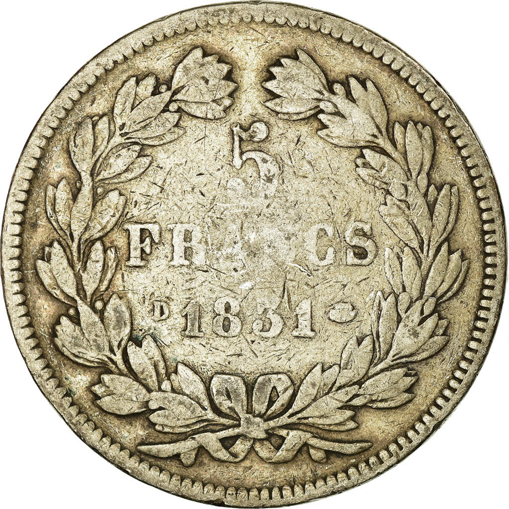 Moneta, Francia, Louis-Philippe, 5 Francs, 1831, Lyon, B+, Argento, KM:744.2