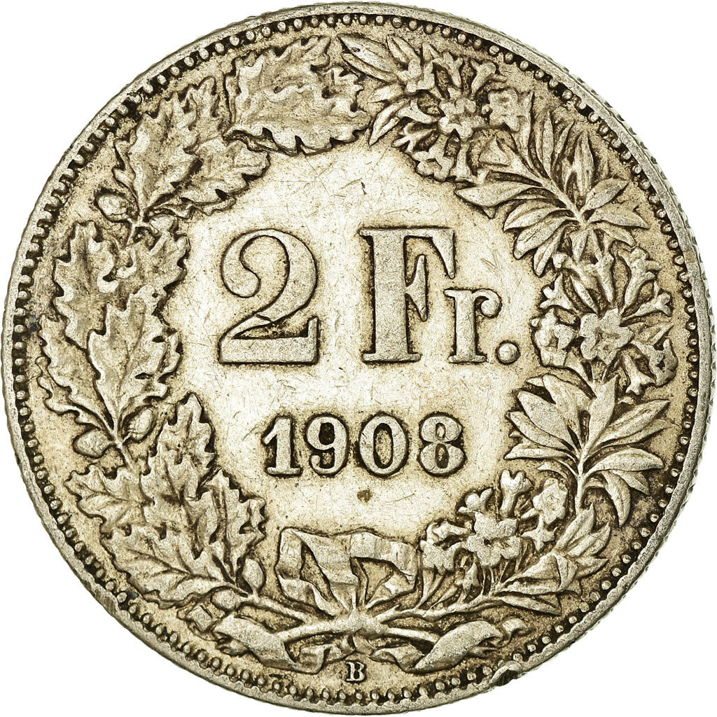 Coin, Switzerland, 2 Francs, 1908, Bern, VF(30-35), Silver, KM:21