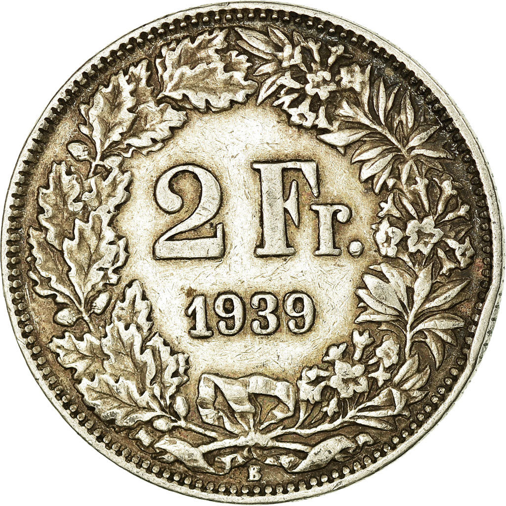 Coin, Switzerland, 2 Francs, 1939, Bern, EF(40-45), Silver, KM:21