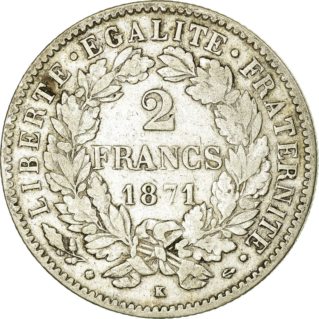 Coin, France, Cérès, 2 Francs, 1871, Bordeaux, EF(40-45), Silver, KM:817.2