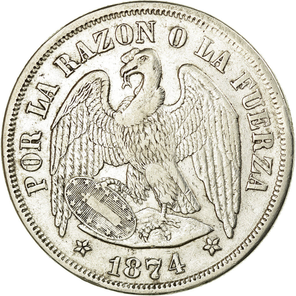 Münze, Chile, Peso, 1874, Santiago, SS, Silber, KM:142.1