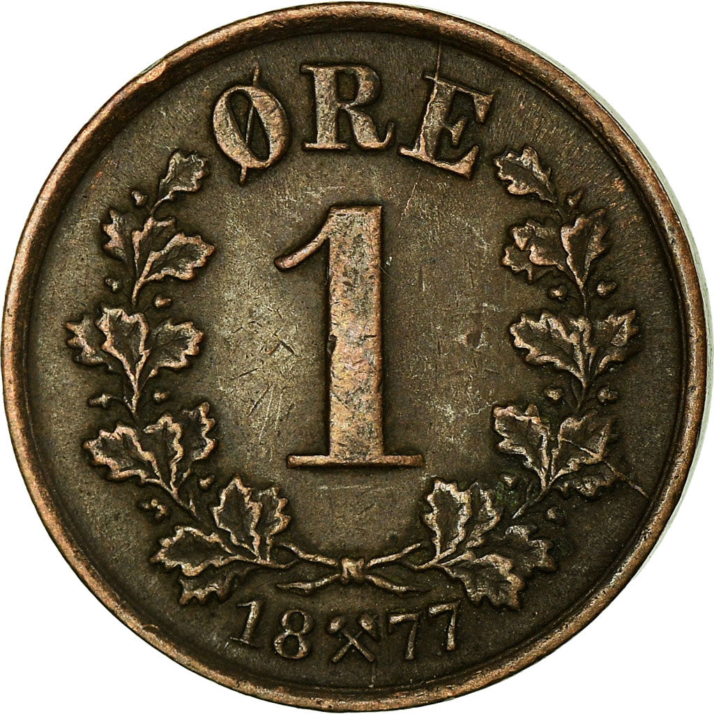 Coin, Norway, Oscar II, Ore, 1877, AU(50-53), Bronze, KM:352