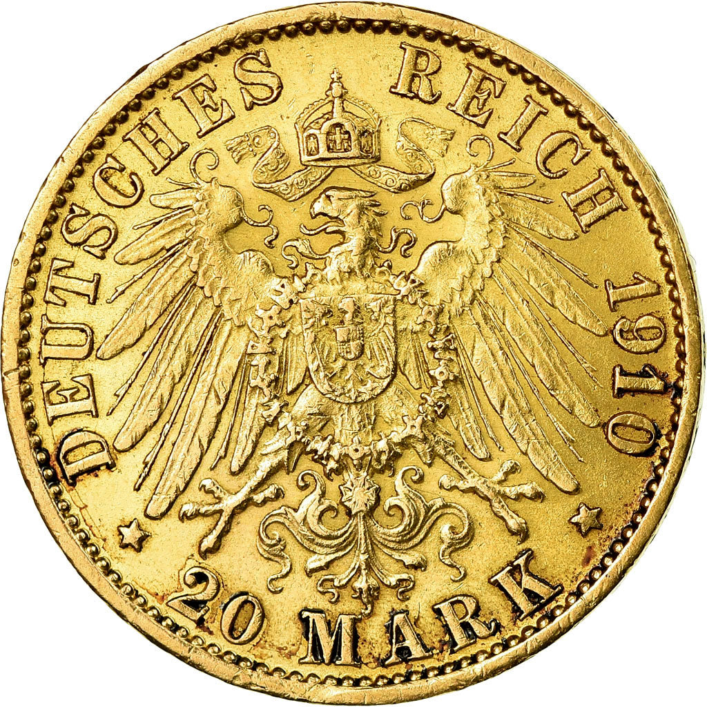 Coin, German States, PRUSSIA, Wilhelm II, 20 Mark, 1910, Berlin, AU(50-53)