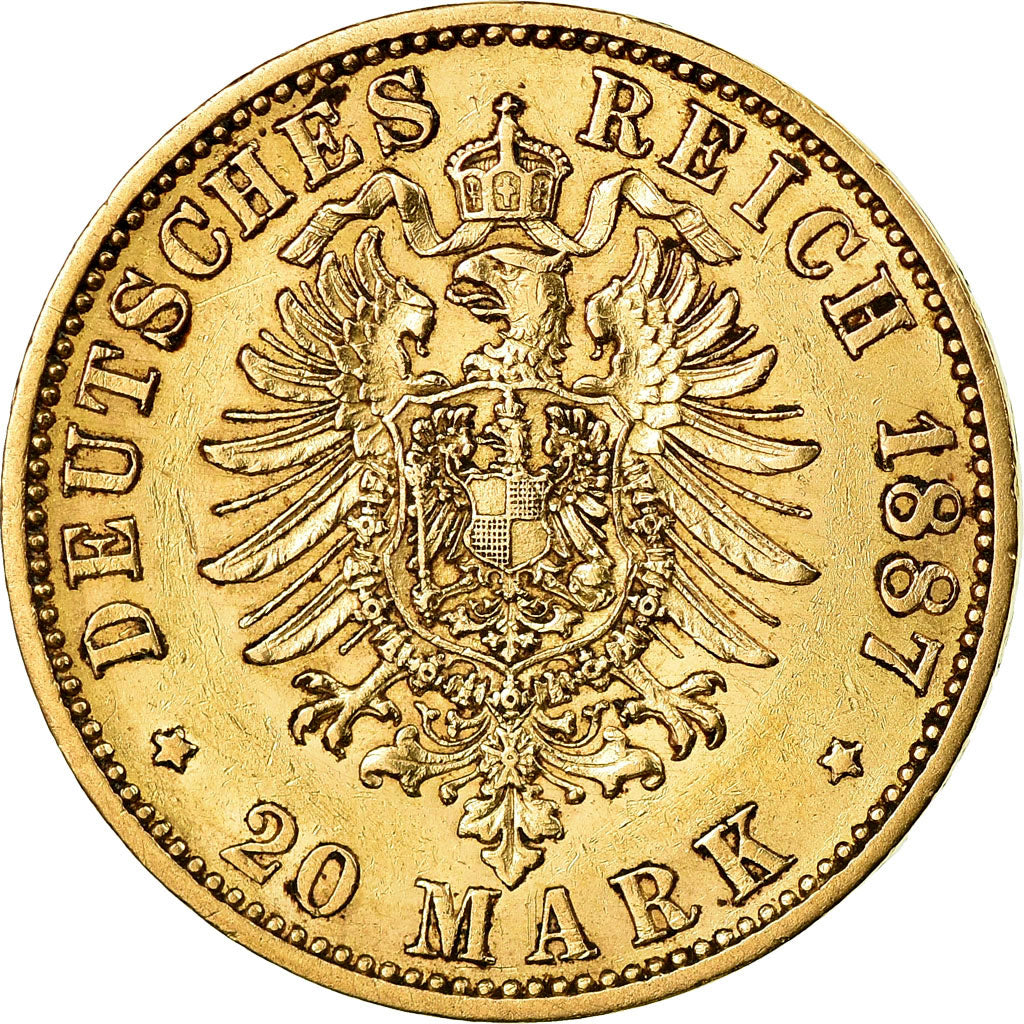 Coin, German States, PRUSSIA, Wilhelm I, 20 Mark, 1887, Berlin, EF(40-45), Gold