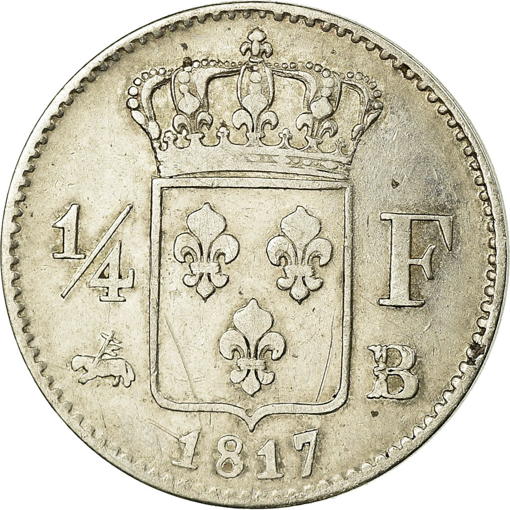 Munten, Frankrijk, Louis XVIII, Louis XVIII, 1/4 Franc, 1817, Rouen, ZF, Zilver