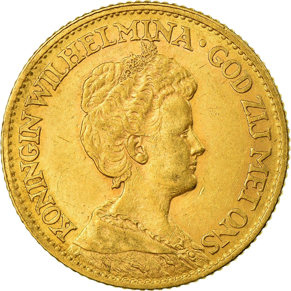 Coin, Netherlands, Wilhelmina I, 10 Gulden, 1911, MS(60-62), Gold, KM:149