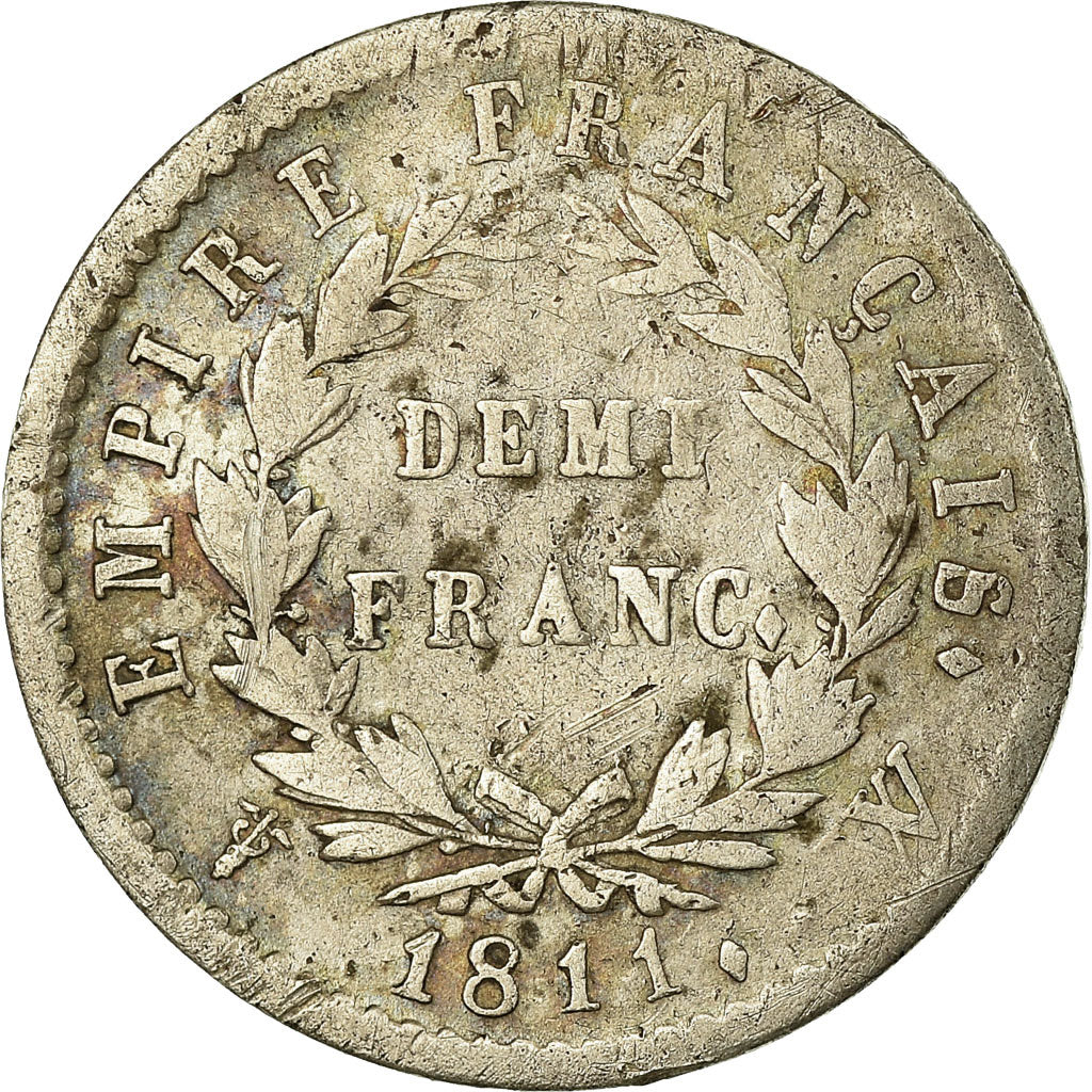 Monnaie, France, Napoléon I, 1/2 Franc, 1811, Lille, TB+, Argent, Gadoury:399