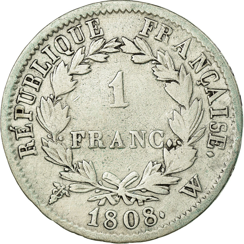 Moneda, Francia, Napoléon I, Franc, 1808, Lille, BC+, Plata, KM:682.14