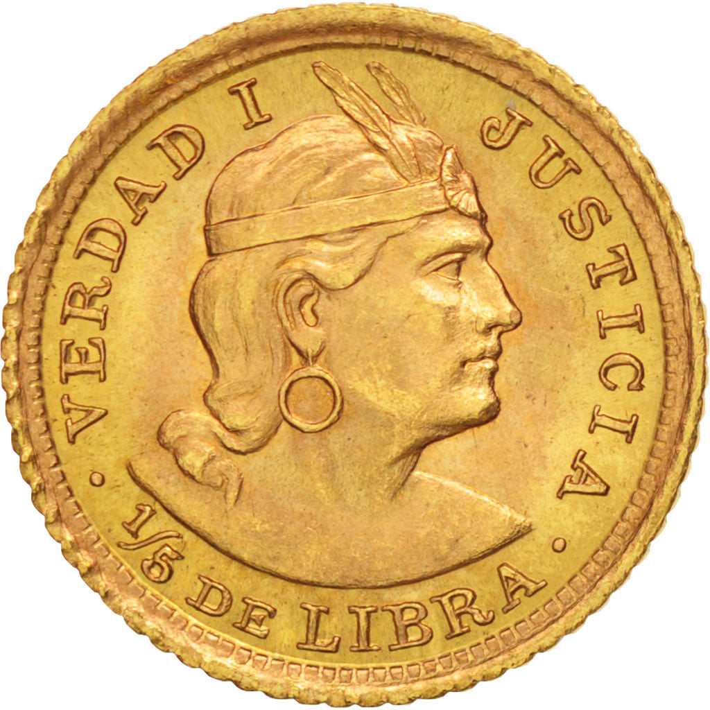 Peru, 1/5 Libra, Pound, 1961, Lima, Gold, KM:210