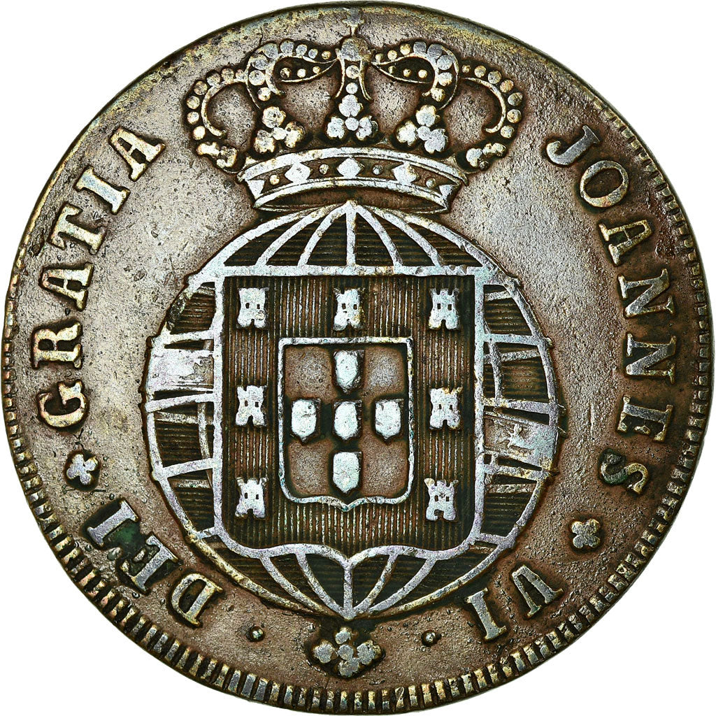 Coin, Portugal, Joao, 10 Reis, X; 1/2 Vinten, 1819, Lisbon, VF(30-35), Copper