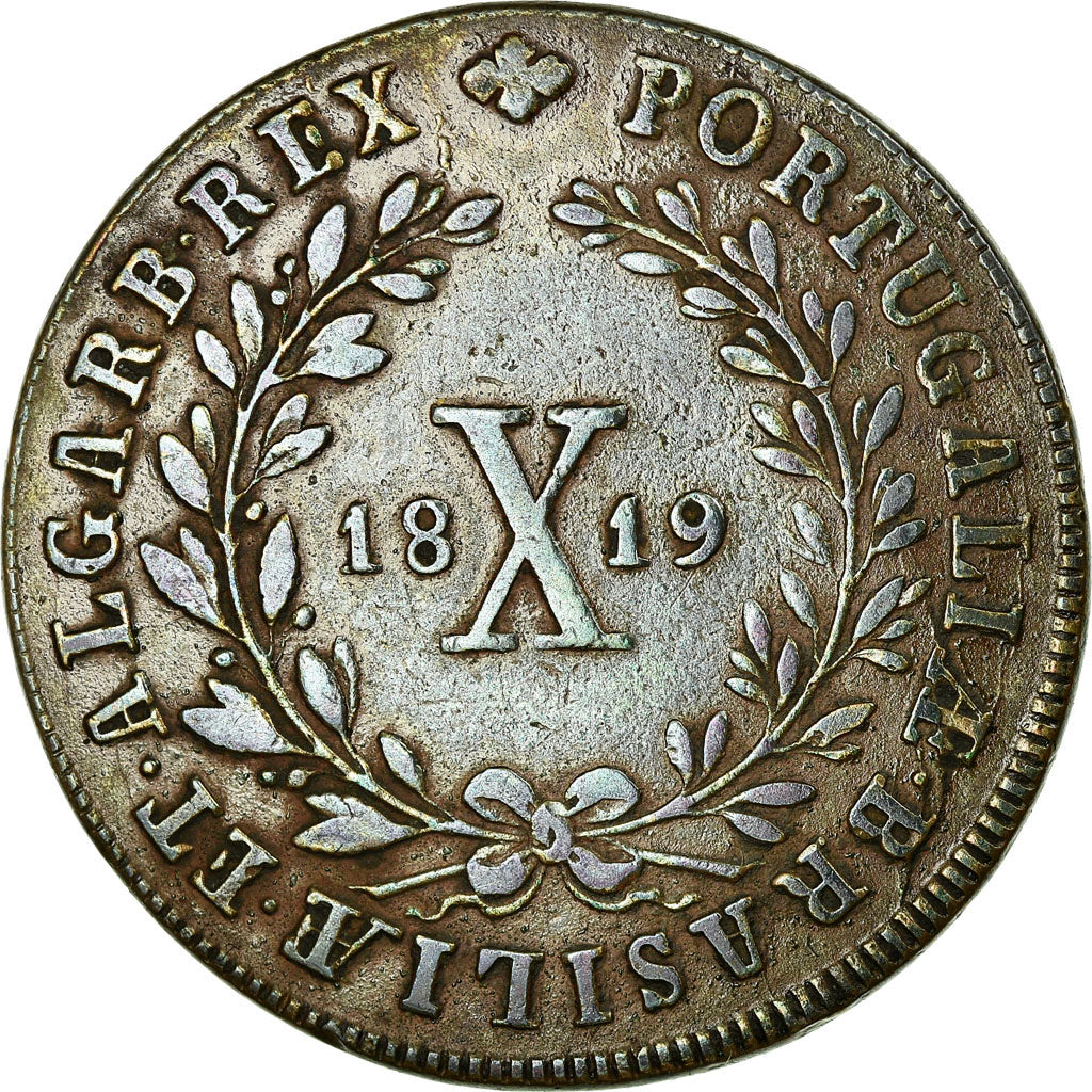 Coin, Portugal, Joao, 10 Reis, X; 1/2 Vinten, 1819, Lisbon, VF(30-35), Copper