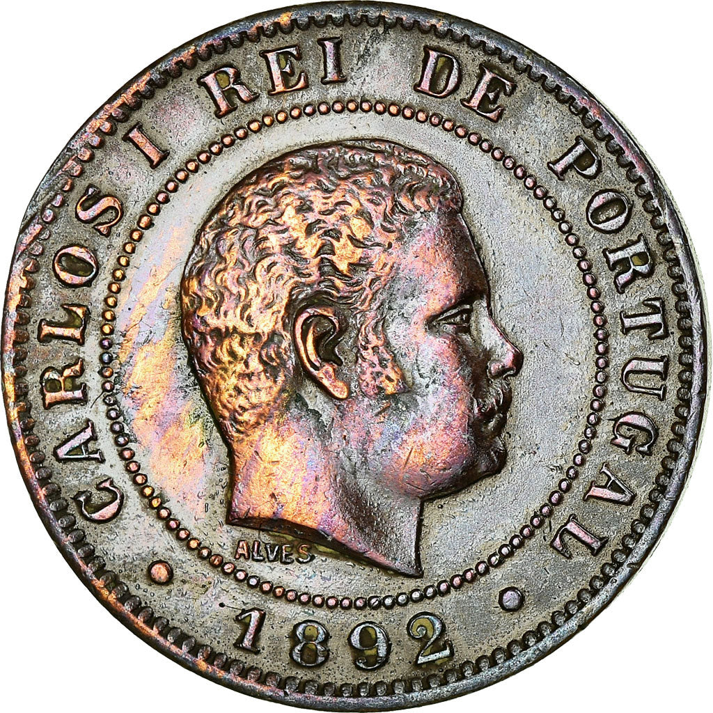 Moneda, Portugal, Carlos I, 10 Reis, 1892, Portugal Mint, EBC, Bronce, KM:532