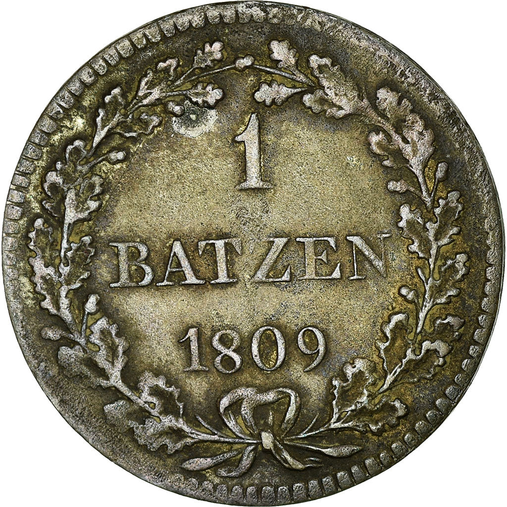 Coin, SWISS CANTONS, BASEL, Batzen, 1809, EF(40-45), Billon, KM:196