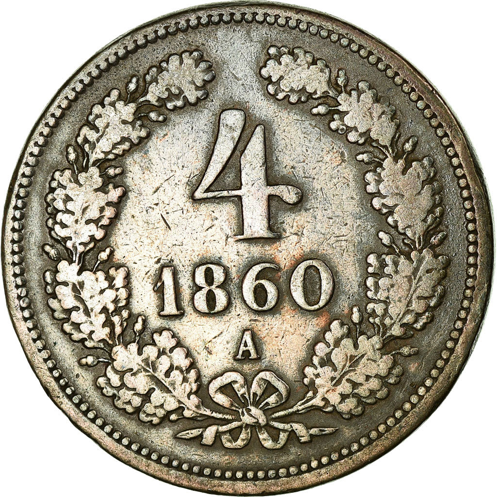 Monnaie, Autriche, Franz Joseph I, 4 Kreuzer, 1860, Vienne, TB+, Cuivre, KM:2194