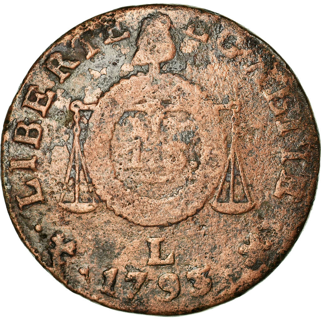 Monnaie, France, Sol aux balances françoise, Sol, 1793, Bayonne, B+, Bronze