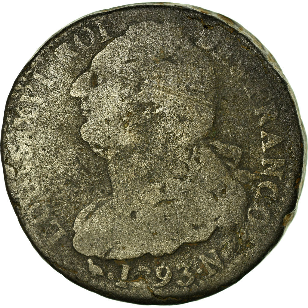 Moneda, Francia, Louis XVI, 2 sols françois, 2 Sols, 1793, Montpellier, BC+