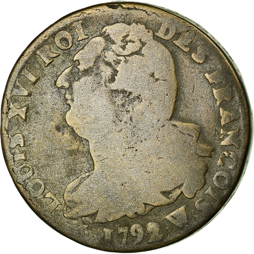 Monnaie, France, Louis XVI, 2 Sols, 1792, Lille, B+, Bronze, Gadoury:25