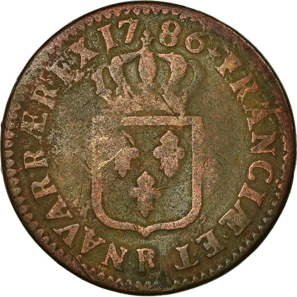 Moneta, Francja, Louis XVI, Sol ou sou, Sol, 1786, Orléans, F(12-15), Miedź
