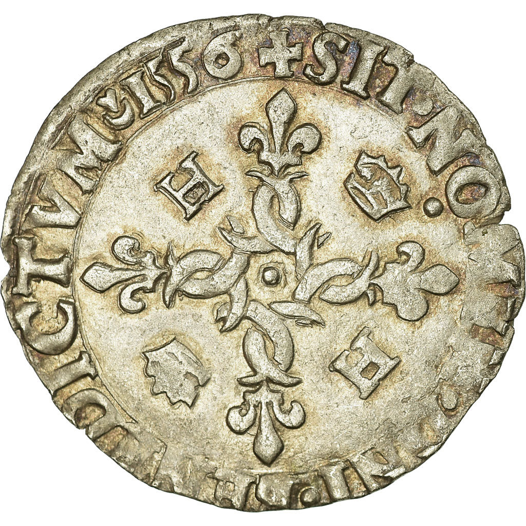 Moneda, Francia, Henri II, Douzain aux croissants, 1556, Toulouse, MBC, Vellón