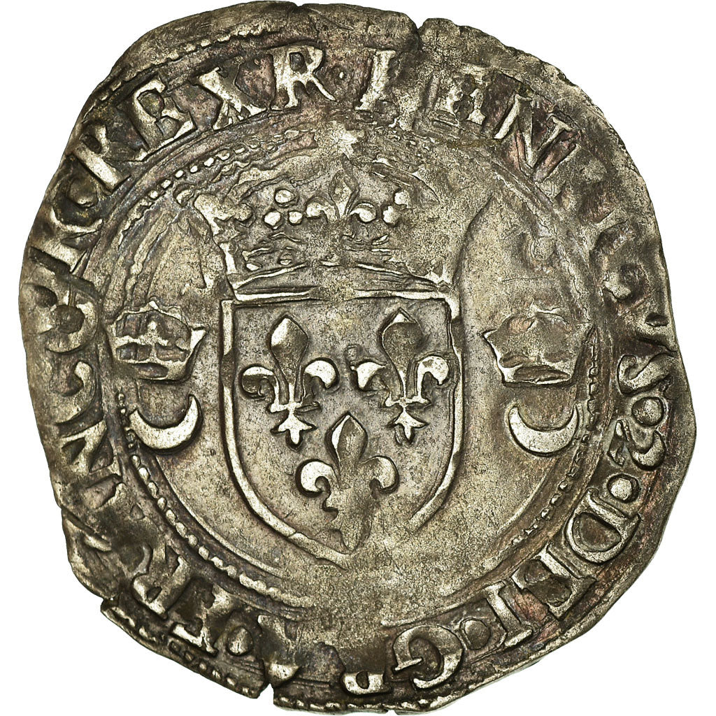 Coin, France, Henri II, Douzain aux croissants, 1551, Nantes, EF(40-45), Billon