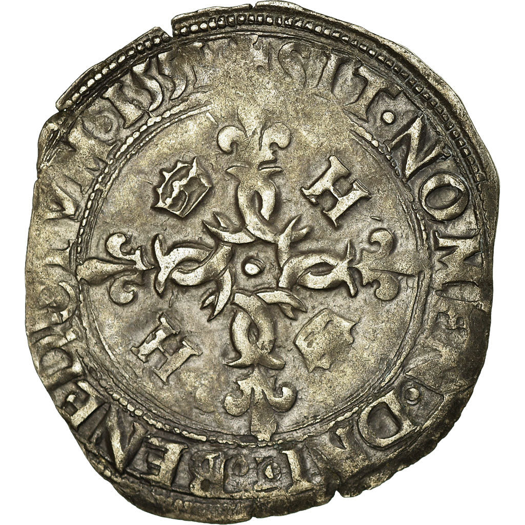 Coin, France, Henri II, Douzain aux croissants, 1551, Nantes, EF(40-45), Billon