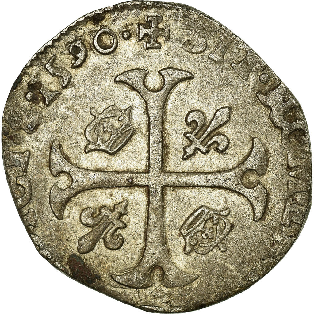 Monnaie, France, Henri IV, Douzain aux deux H, 1590, Saint Lô, TB+, Billon