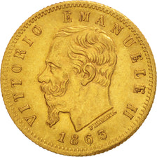 Münze, Italien, Vittorio Emanuele II, 5 Lire, 1863, Torino, VZ+, Gold, KM:17