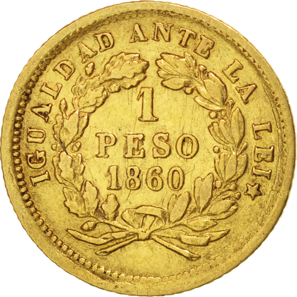 Chile, Peso, 1860, Santiago, Gold, KM:133