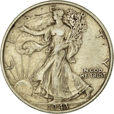 Moneta, USA, Walking Liberty Half Dollar,Half Dollar,1943,Philadelphie,EF(40-45)