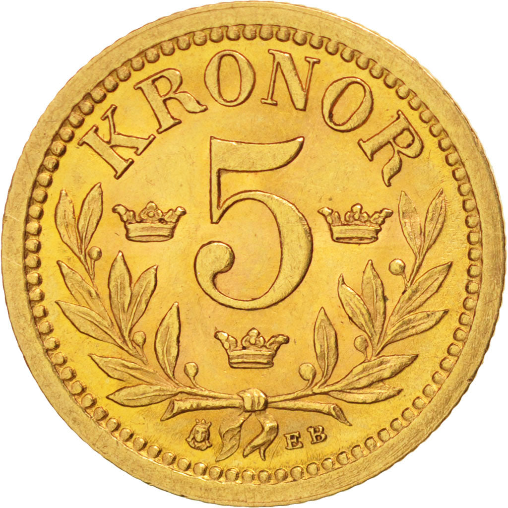Svezia, Oscar II, 5 Kronor, 1899, Stockholm, Oro, KM:756