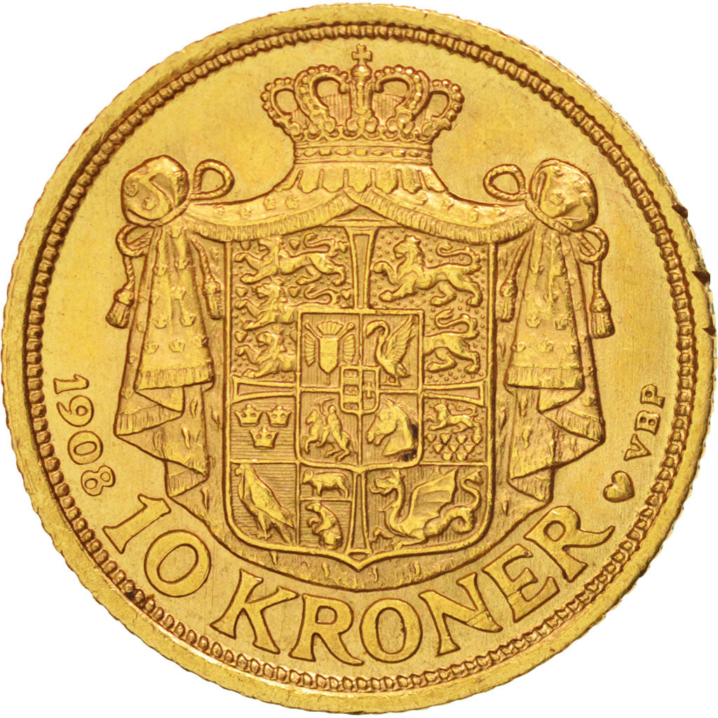 Denmark, Frederik VIII, 10 Kroner, 1908, Copenhagen, Gold, KM:809