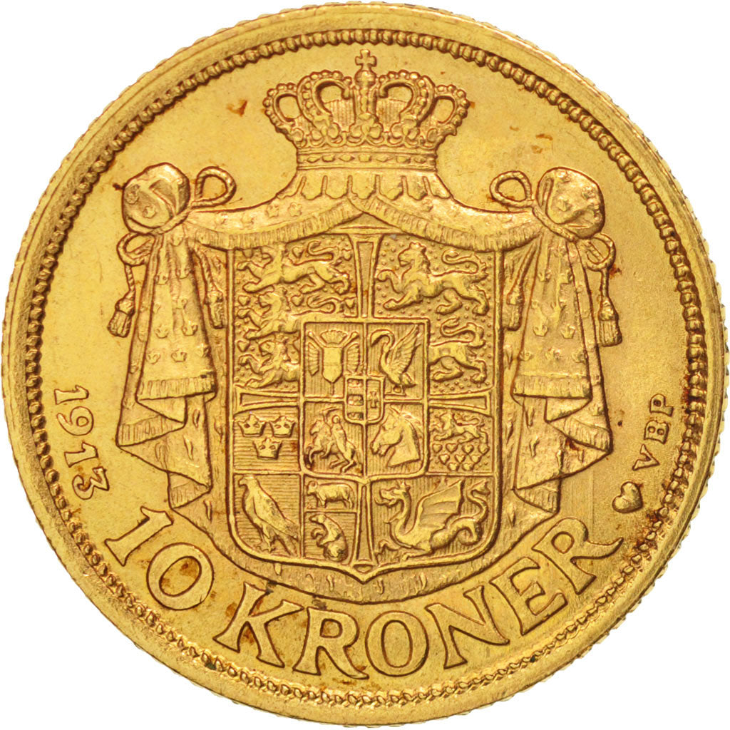 Denmark, Christian X, 10 Kroner, 1913, Copenhagen, Gold, KM:816