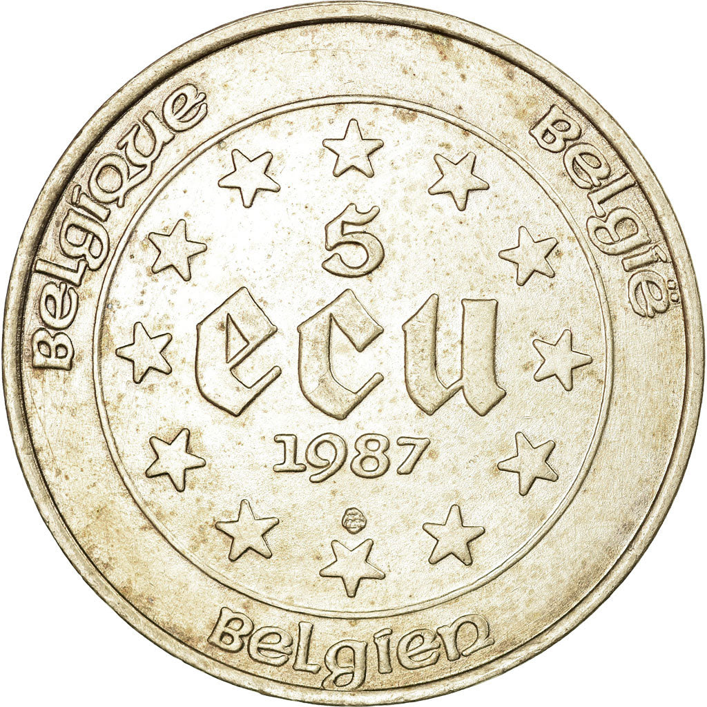 Coin, Belgium, 5 Ecu, 1987, AU(55-58), Silver, KM:166