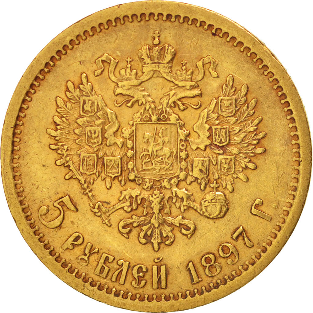 Russia, Nicholas II, 5 Roubles, 1897, St. Petersburg, Gold, KM:62