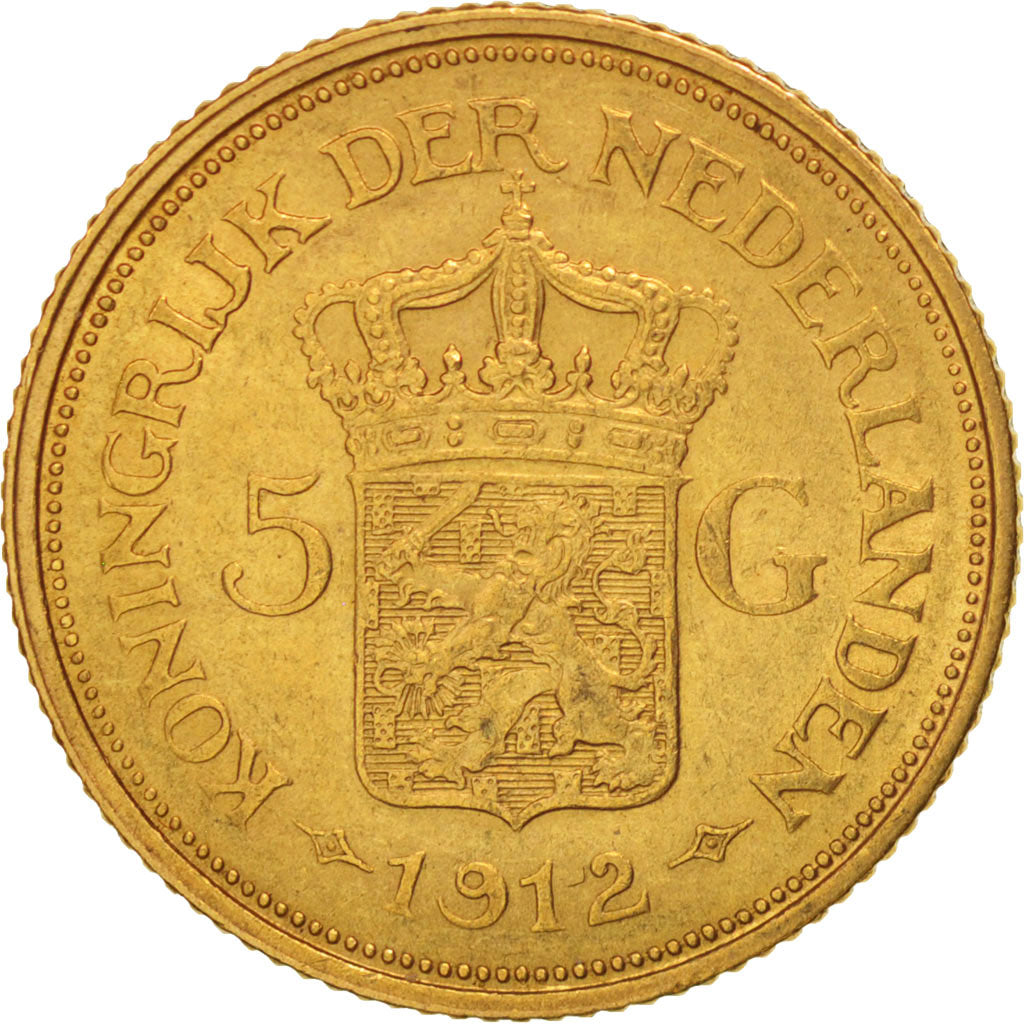 Netherlands, Wilhelmina I, 5 Gulden, 1912, Gold, KM:151