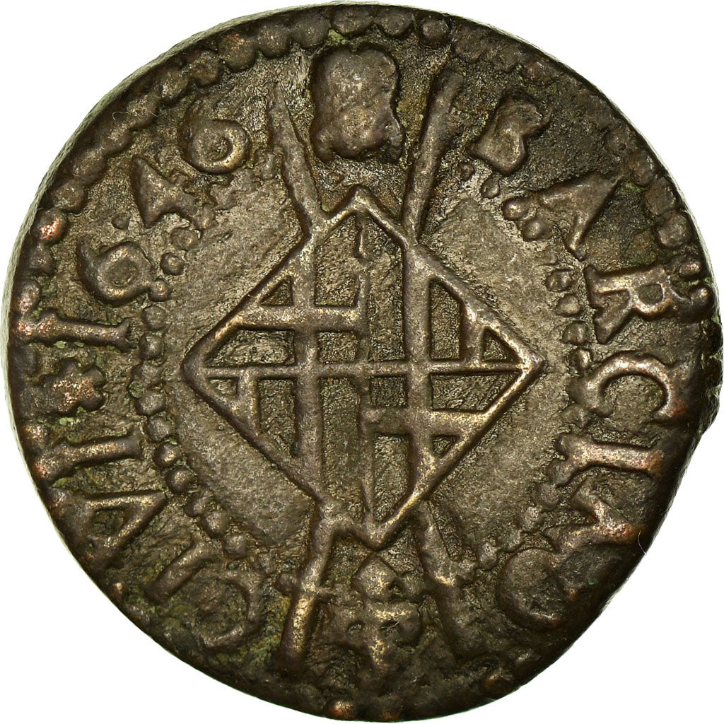 Coin, Spain, CATALONIA, Louis XIV, Seiseno, 1646, Barcelona, VF(30-35), Copper