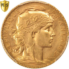 Moneta, Francia, Marianne, 20 Francs, 1910, PCGS, MS65, FDC, Oro, KM:857