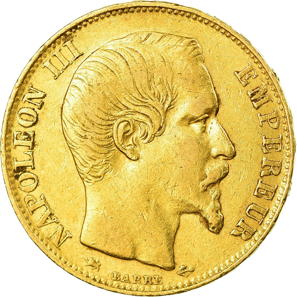 Coin, France, Napoleon III, 20 Francs, 1855, Lyon, EF(40-45), Gold
