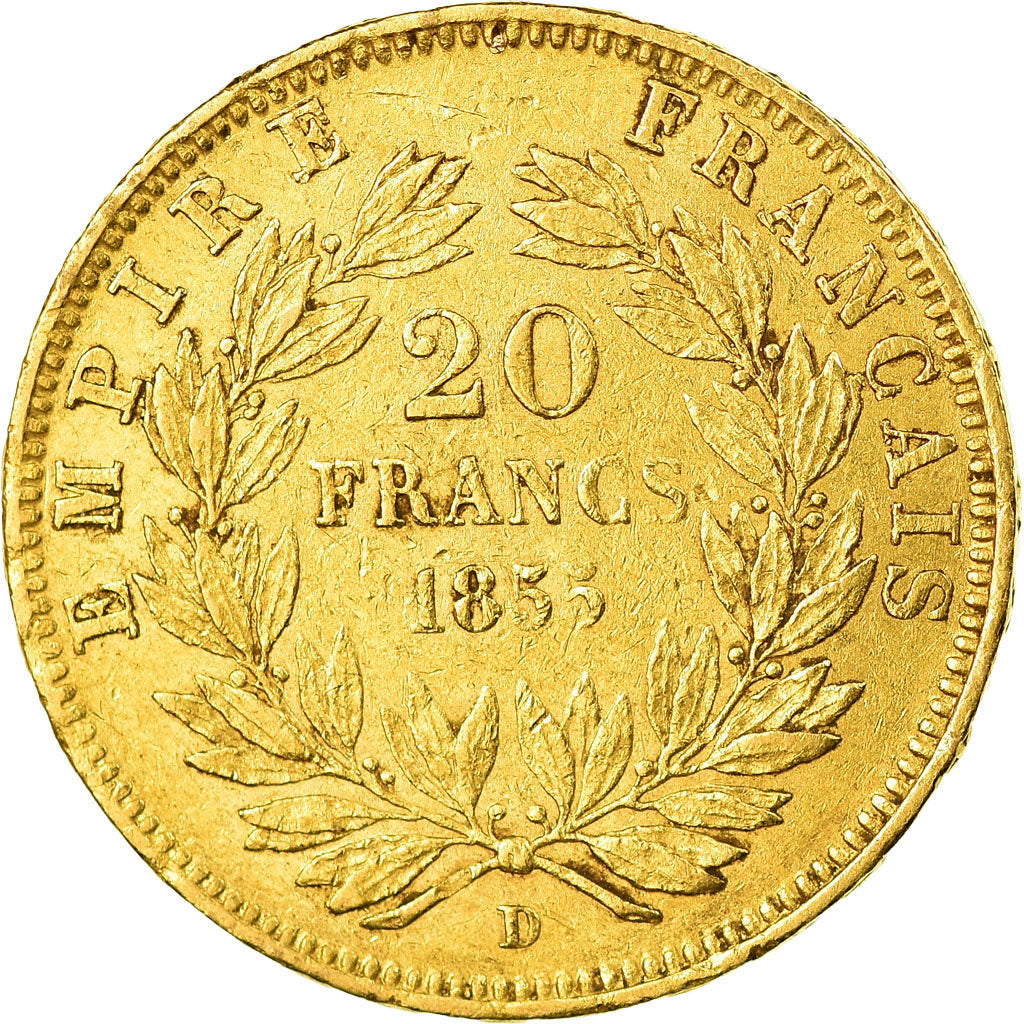 Coin, France, Napoleon III, 20 Francs, 1855, Lyon, EF(40-45), Gold