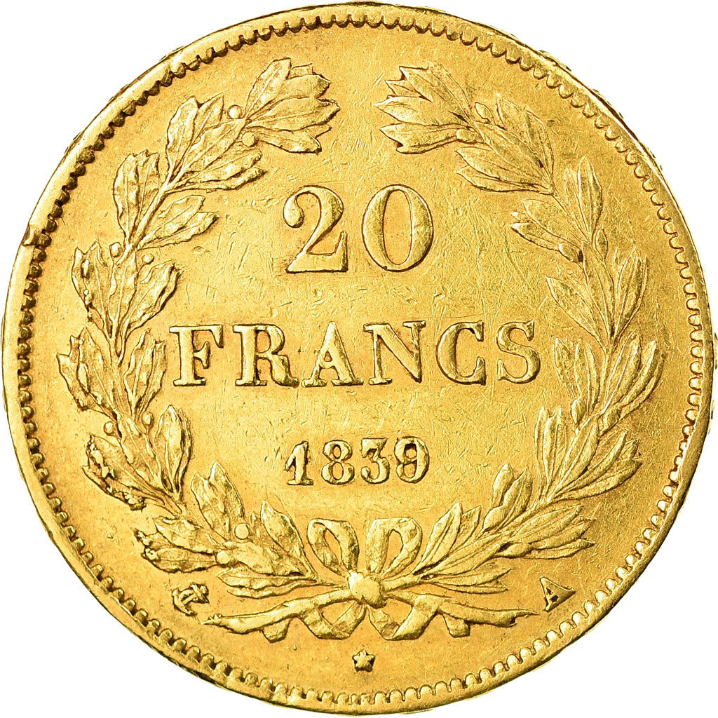 Moneta, Francia, Louis-Philippe, 20 Francs, 1839, Paris, BB+, Oro, KM:750.1