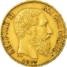 Coin, Belgium, Leopold II, 20 Francs, 20 Frank, 1877, AU(50-53), Gold, KM:37