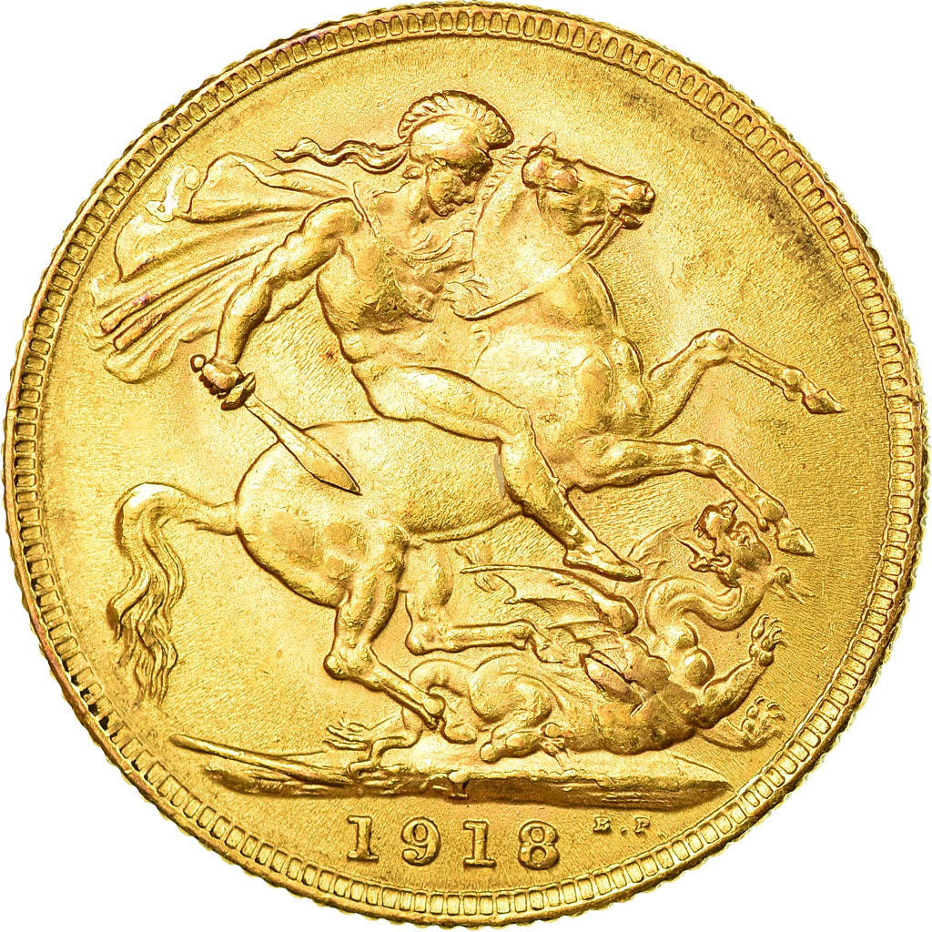 Coin, INDIA-BRITISH, George V, Sovereign, 1918, Bombay, AU(55-58), Gold, KM:525A