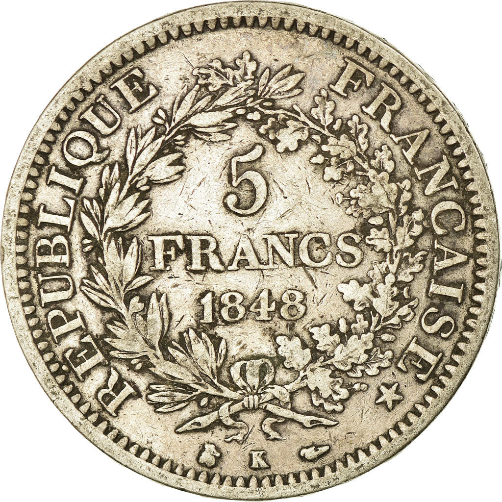 Coin, France, Hercule, 5 Francs, 1848, Bordeaux, VF(30-35), Silver, KM:756.4