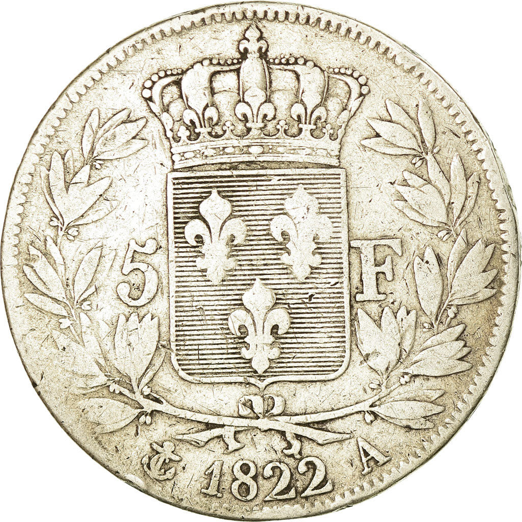 Coin, France, Louis XVIII, 5 Francs, 1822, Paris, VF(20-25)