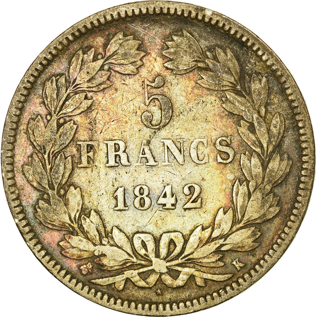 Moneta, Francia, Louis-Philippe, 5 Francs, 1842, Bordeaux, MB+, Argento
